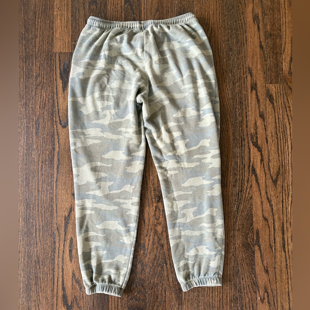 Tan and Green Camouflage Track Pants with Elastic Cuffs